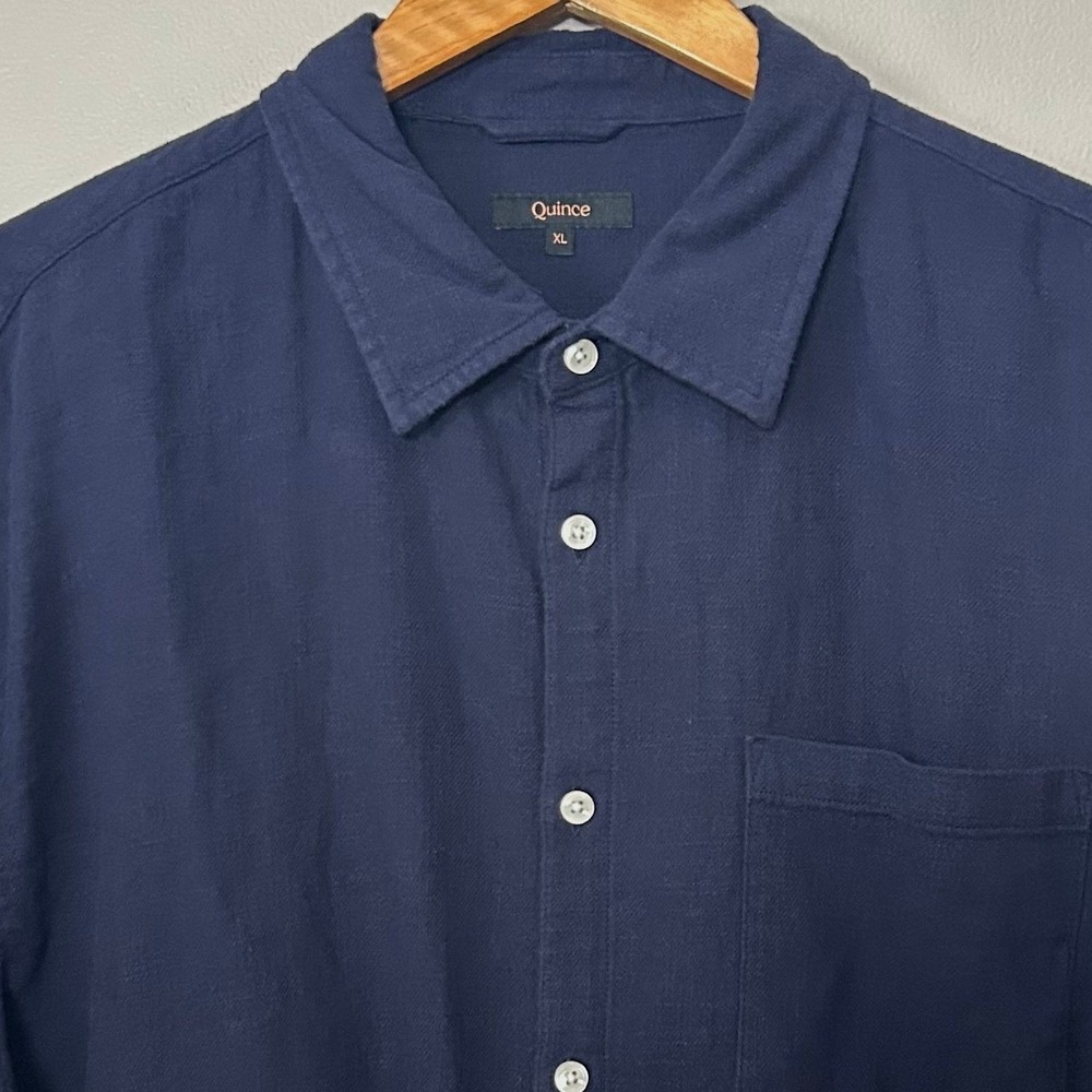 Quince Shirt Men XL Navy Blue Long Sleeve Button Down Pique Organic Cotton